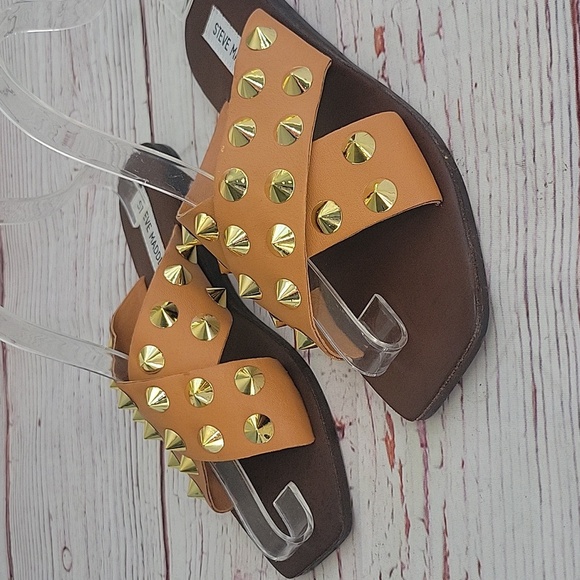 Steve Madden Tan Gold Studded Sandals - Picture 2 of 6